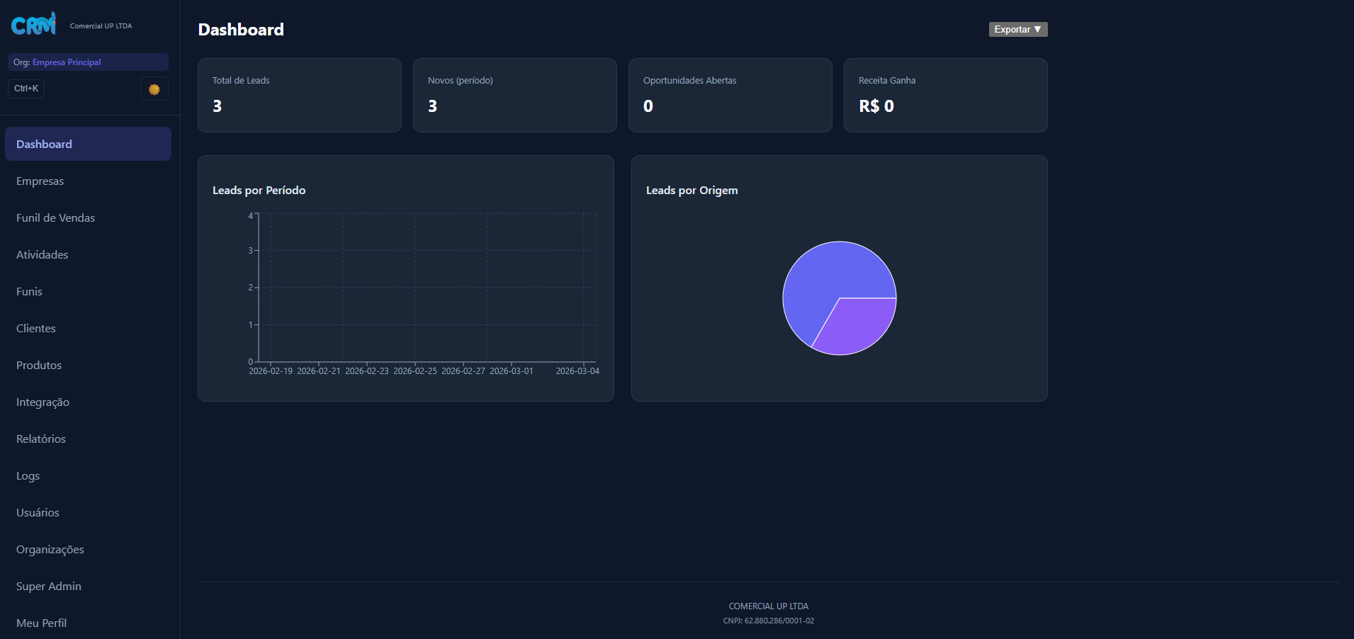 CRM Comercial UP - tela 1