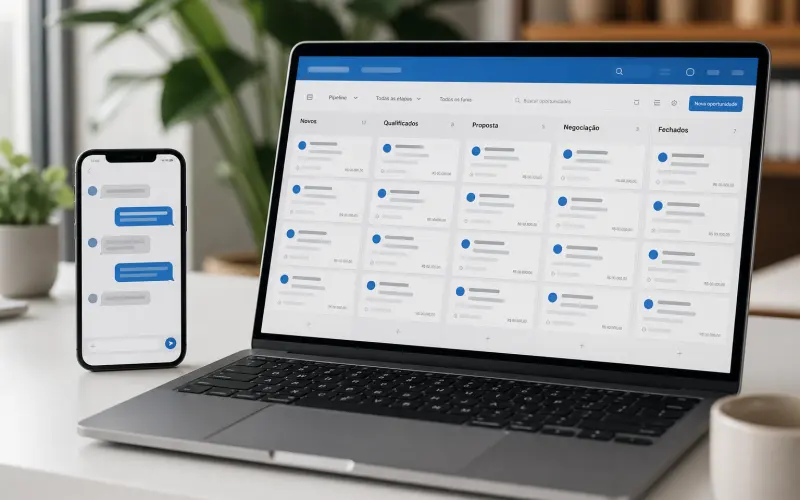 CRM interno com pipeline e WhatsApp